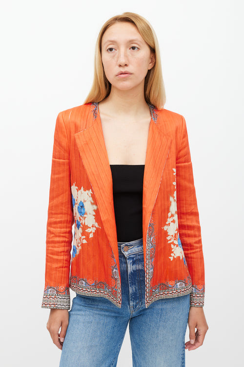 Etro Orange & Multicolour Floral Pleated Jacket