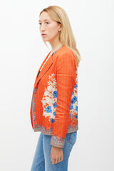 Etro Orange & Multicolour Floral Pleated Jacket