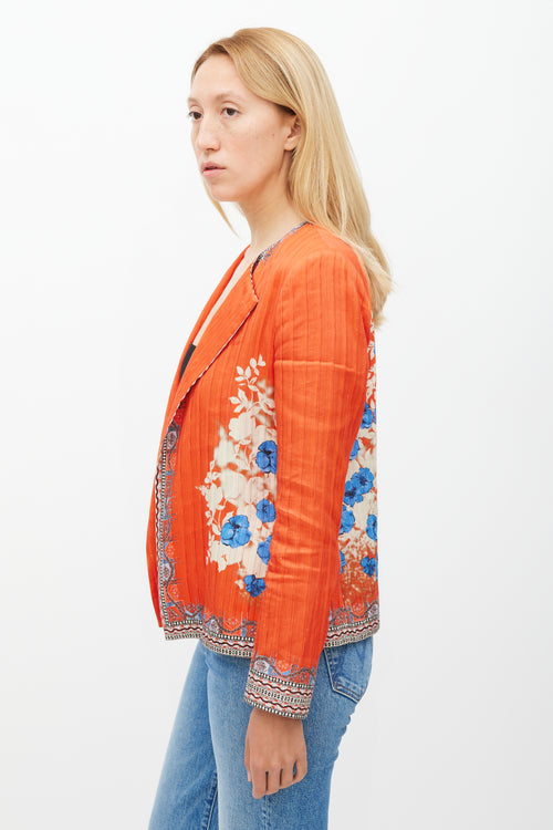 Etro Orange & Multicolour Floral Pleated Jacket
