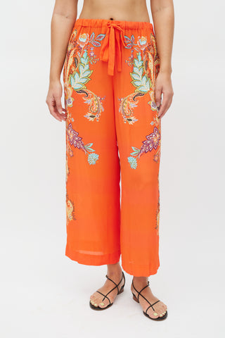 Etro Orange & Multicolour Wide Leg Paisley Trouser