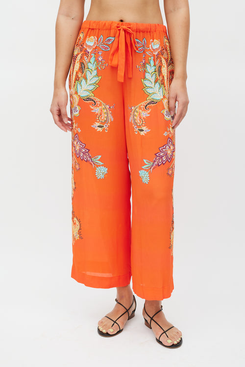 Etro Orange & Multicolour Wide Leg Paisley Trouser