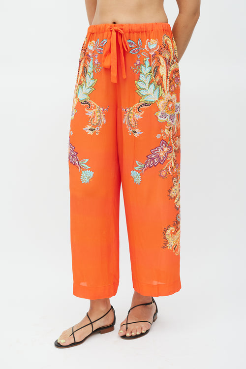 Etro Orange & Multicolour Wide Leg Paisley Trouser