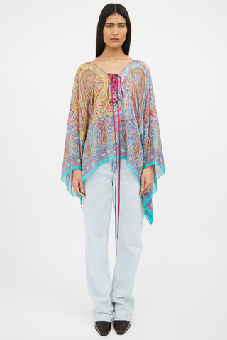 Etro Blue Purple Yellow Silk Tunic Top