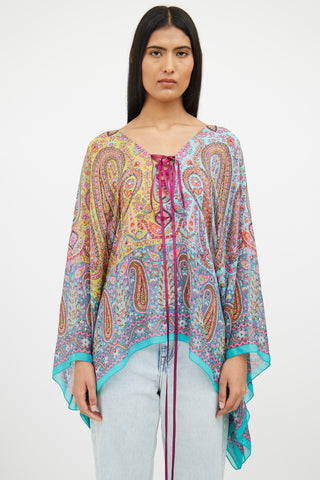 Etro Blue Purple Yellow Silk Tunic Top