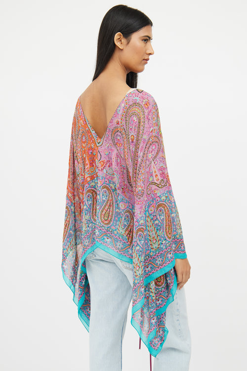 Etro Blue Purple Yellow Silk Tunic Top