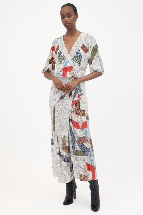 Etro White Paisley Wrap Short Sleeve Dress