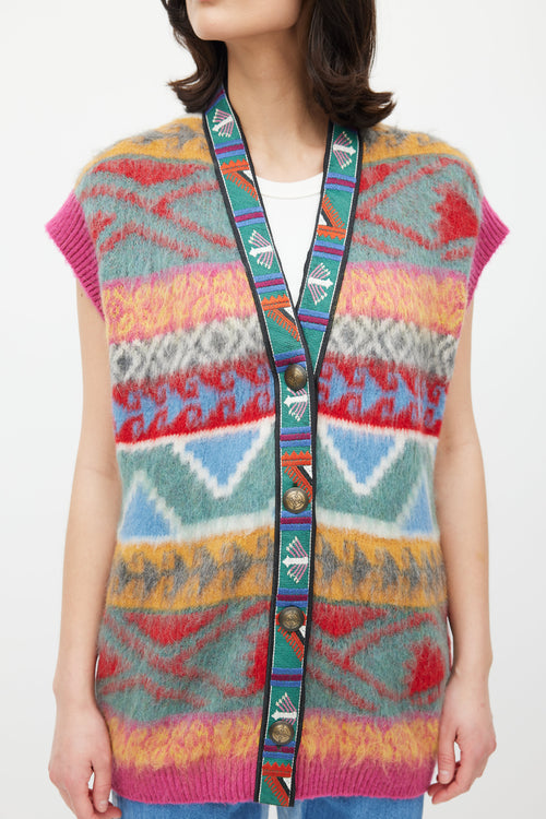 Etro Pink & Multicolour Geometric Mohair Vest