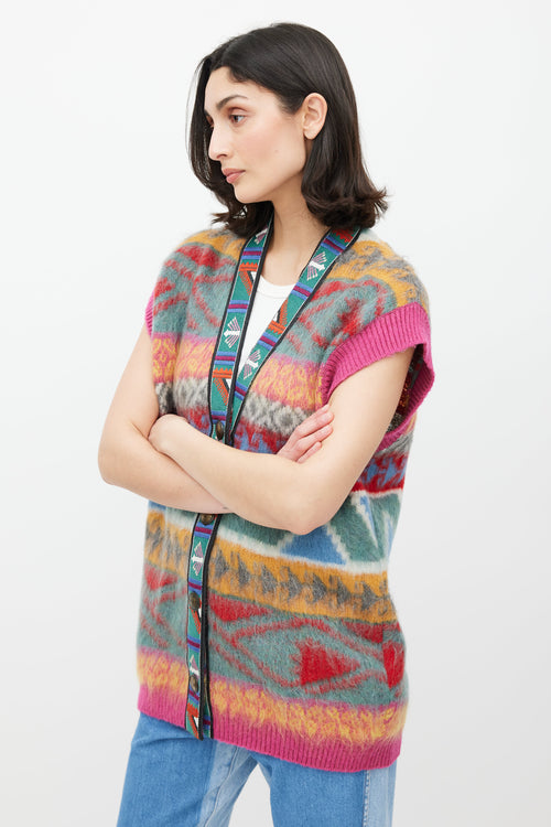 Etro Pink & Multicolour Geometric Mohair Vest