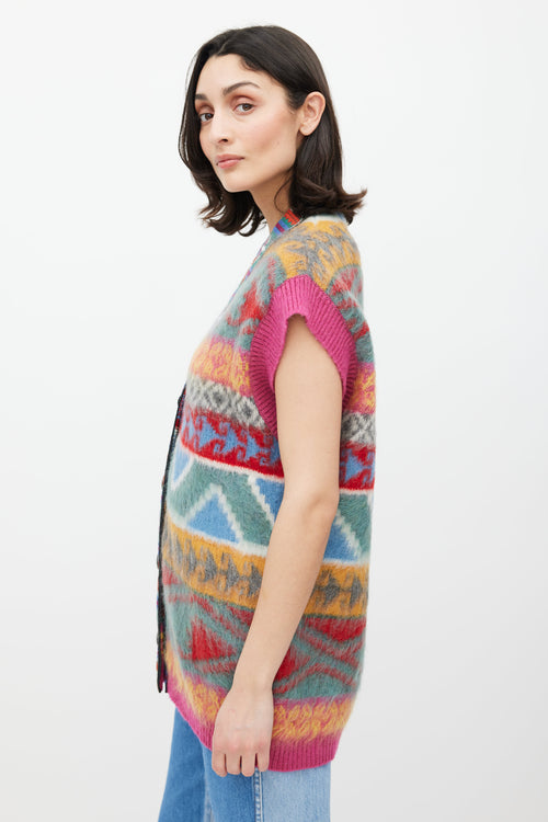Etro Pink & Multicolour Geometric Mohair Vest