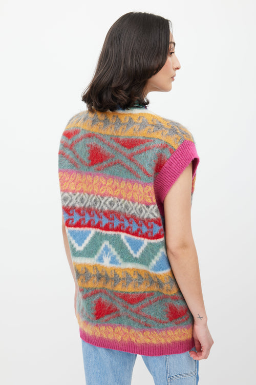 Etro Pink & Multicolour Geometric Mohair Vest