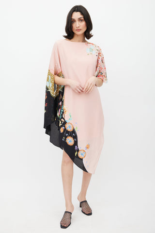 Etro Pink & Multicolour Ruffled Asymmetrical Floral Dress