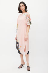 Etro Pink & Multicolour Ruffled Asymmetrical Floral Dress