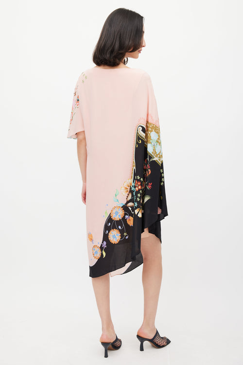 Etro Pink & Multicolour Ruffled Asymmetrical Floral Dress