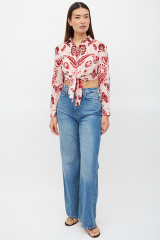 Etro Pink & Red Floral Cropped Top