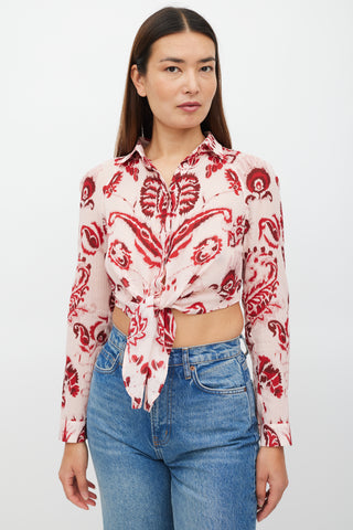 Etro Pink & Red Floral Cropped Top