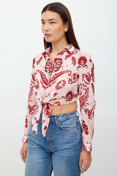 Etro Pink & Red Floral Cropped Top