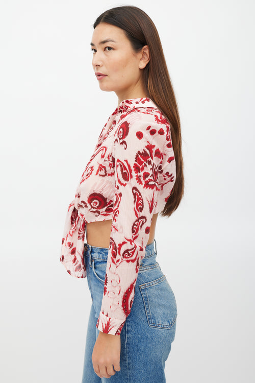 Etro Pink & Red Floral Cropped Top