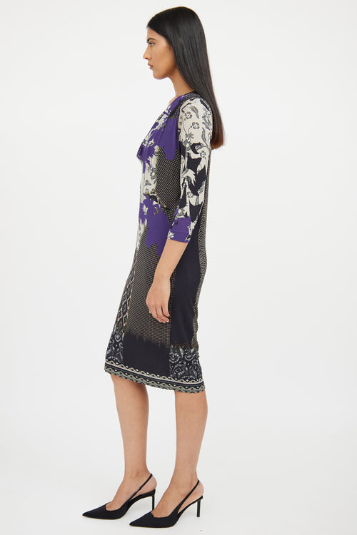 Etro Purple & Black Print Cowl Neck Dress