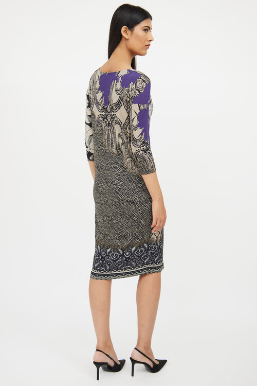 Etro Purple & Black Print Cowl Neck Dress