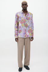 Etro Purple & Multicolour Linen Floral Polka Dot Shirt