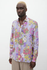 Etro Purple & Multicolour Linen Floral Polka Dot Shirt