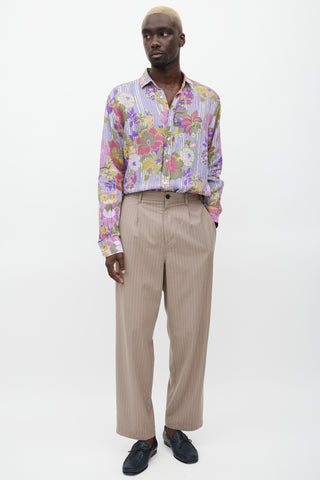 Etro Purple & Multicolour Linen Floral Polka Dot Shirt