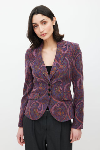 Etro Purple & Multicolour Paisley Wool Blazer