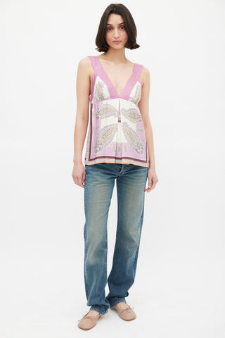 Etro Purple & Multicolour Silk Paisley V-Neck Top