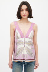 Etro Purple & Multicolour Silk Paisley V-Neck Top