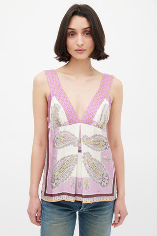 Etro Purple & Multicolour Silk Paisley V-Neck Top