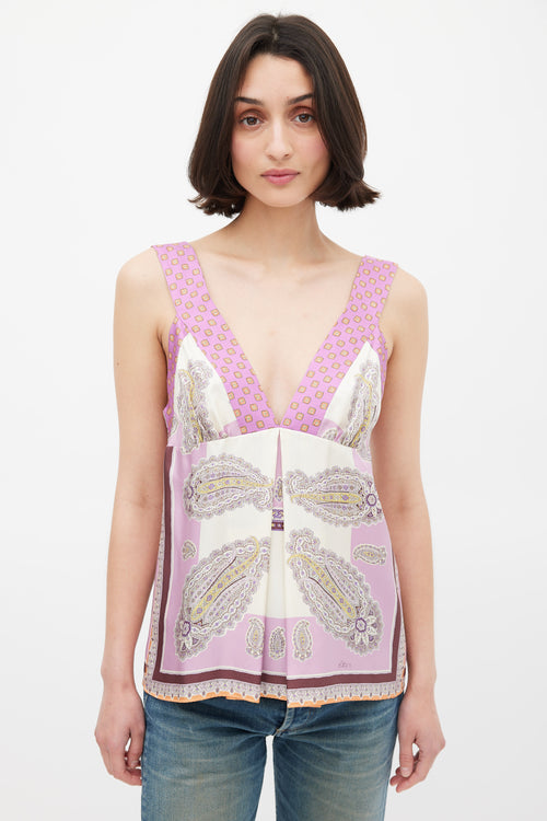 Etro Purple & Multicolour Silk Paisley V-Neck Top