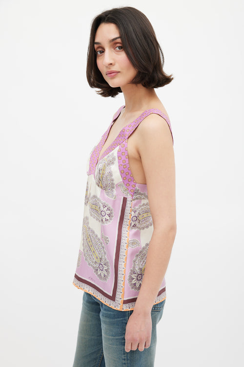 Etro Purple & Multicolour Silk Paisley V-Neck Top