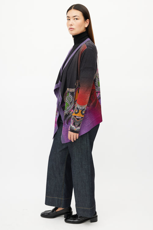 Etro Purple & Multicolour Wool Drape Cardigan