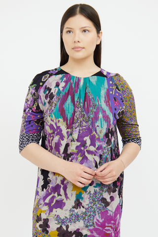 Etro Purple & Multi Printed 3/4 Sleeve Dress