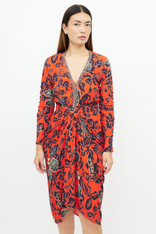Etro Red & Navy Floral Chainmail Dress