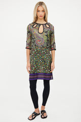 Etro Black & Multi Silk Sheer Cutout Dress