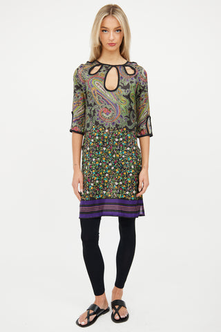 Etro Black & Multi Silk Sheer Cutout Dress