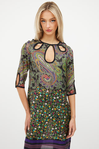 Etro Black & Multi Silk Sheer Cutout Dress