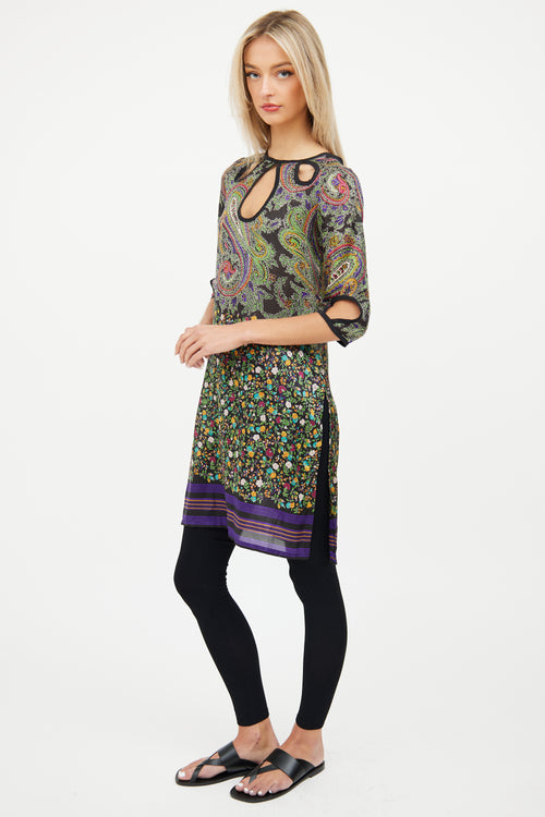 Etro Black & Multi Silk Sheer Cutout Dress