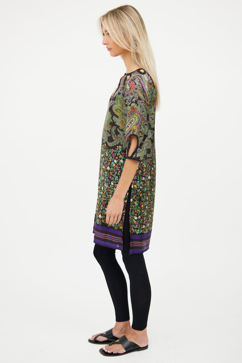 Etro Black & Multi Silk Sheer Cutout Dress