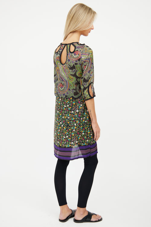 Etro Black & Multi Silk Sheer Cutout Dress