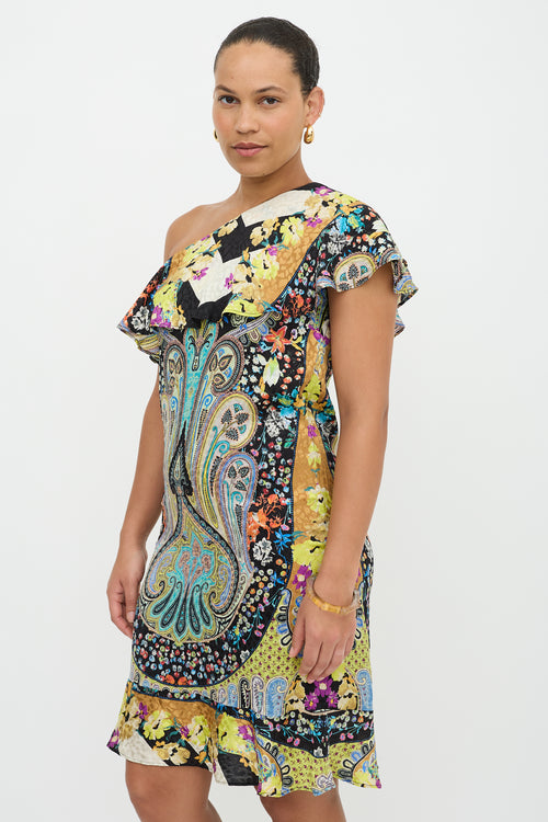 Etro Silk Paisley One Shoulder Dress