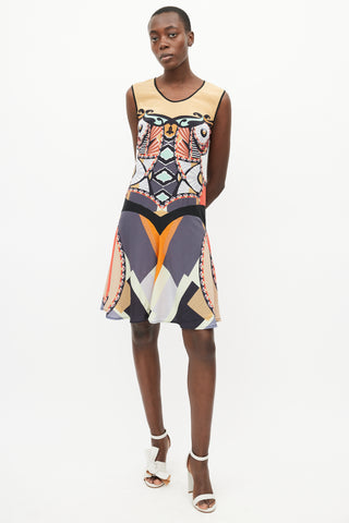 Etro Spring 2012 Beige & Multi Silk Print Dress