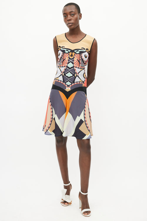 Etro Spring 2012 Beige & Multi Silk Print Dress