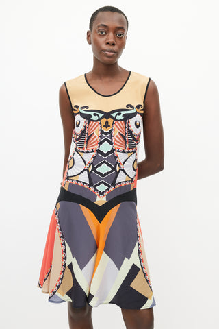 Etro Spring 2012 Beige & Multi Silk Print Dress