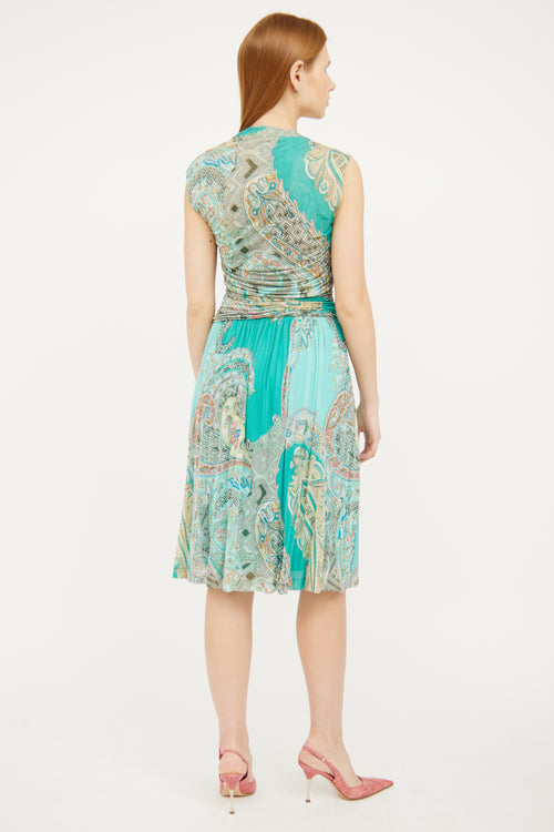 Etro Green Paisley Ruched Dress