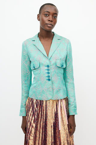 Etro Turquoise & Pink Brocade Blazer