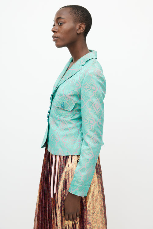Etro Turquoise & Pink Brocade Blazer
