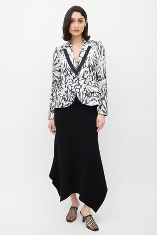 Etro White & Black Linen Floral Blazer