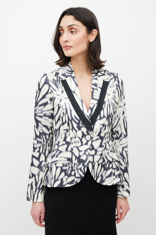 Etro White & Black Linen Floral Blazer
